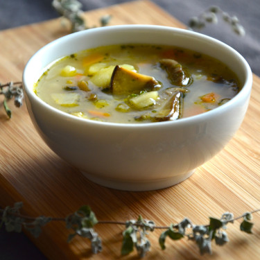 Bramboracka - classic Czech soup with potatoes and mushrooms.